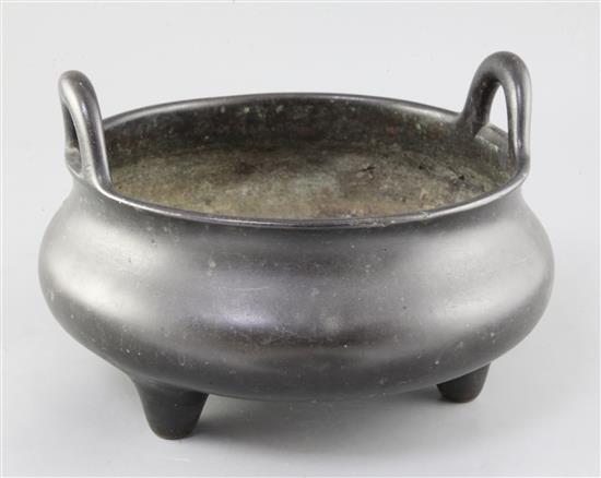 A large Chinese bronze ding censer, Xuande mark, probably 19th century, diameter 28cm, height 18.5cm